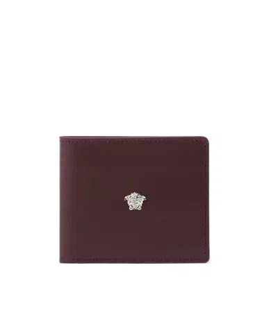 Versace Medusa-plaque Leather Wallet In Burgundy