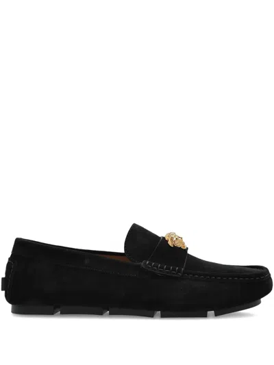 Versace Medusa-plaque Loafers In Brown