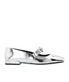 Versace Medusa Bow Open Toe Metallic Mary Jane Flat In White