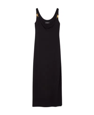 Versace Medusa Plaque Midi Dress In Black