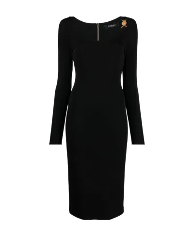 Versace Medusa Plaque Midi Dress In Black
