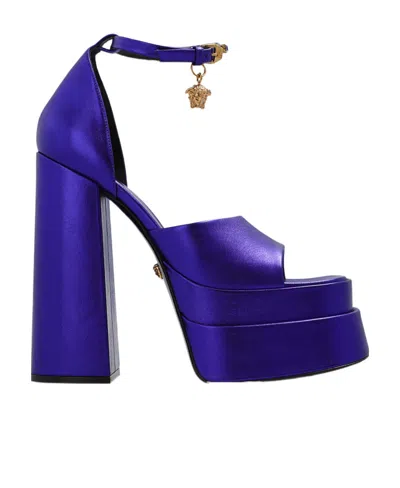 Versace Medusa-plaque Open-toe Sandals In Blue