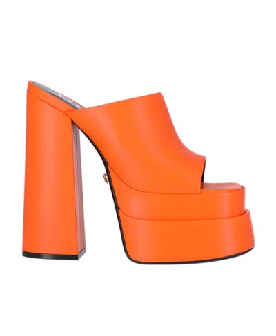 Versace Medusa-plaque Platform Mules In Orange