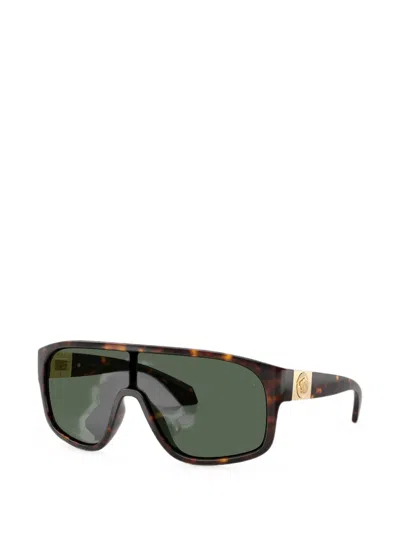 Versace Medusa Plaque Rectangle-frame Sunglasses In Brown