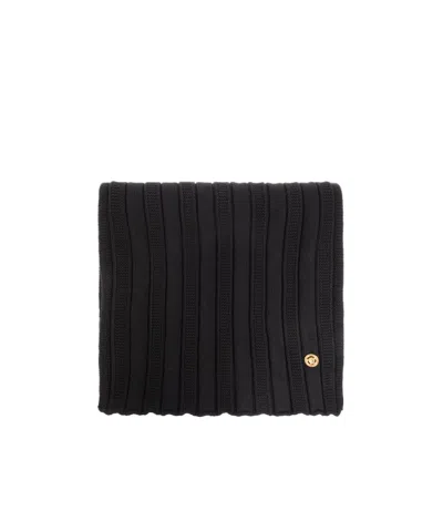 Versace Medusa-plaque Ribbed Scarf In Black