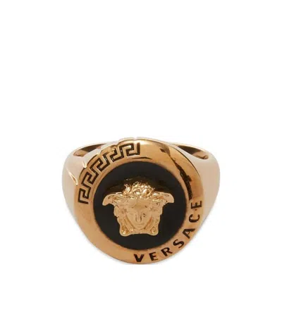 Versace Medusa-plaque Ring In Yellow