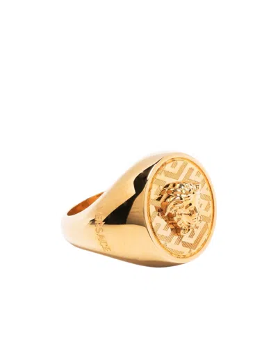 Versace Medusa Plaque Ring In Yellow
