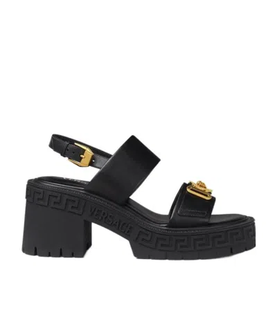 Versace Medusa-plaque Sandals In Black