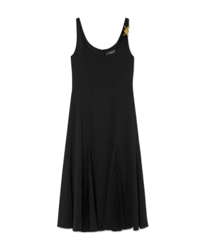 Versace Medusa Plaque Sleeveless Midi Dress In Black