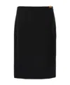 Versace Tailored Stretch Wool Midi Skirt With Logo Detail In Black
