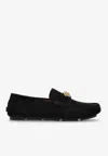 Versace Medusa Plaque Suede Loafers In Black