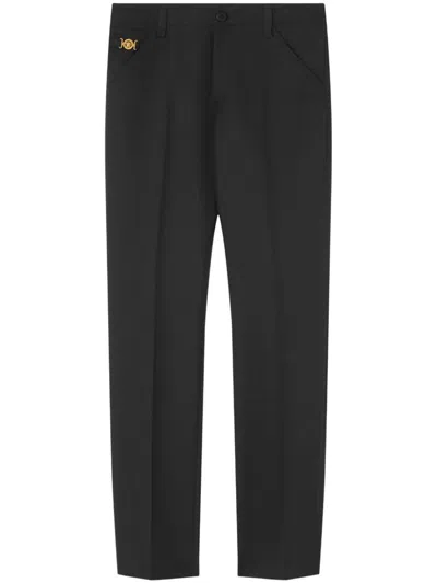 Versace Medusa-plaque Tailored Trousers In Noir