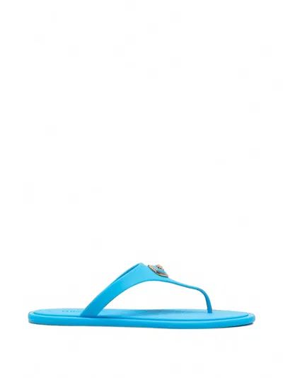 Versace Medusa Plaque Thong Sandals In Blue
