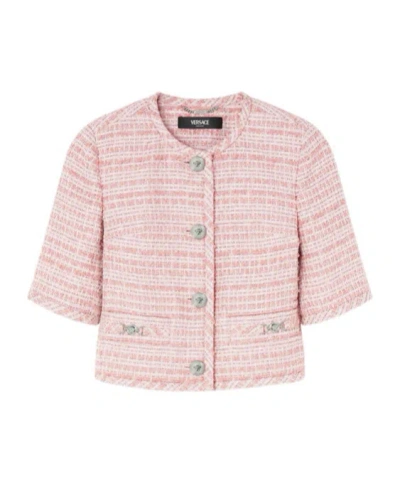 VERSACE VERSACE MEDUSA-PLAQUE CROPPED TWEED JACKET