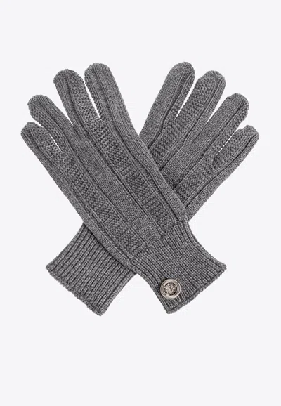 Versace Medusa Plaque Wool Gloves In Grey