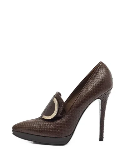 Pre-owned Versace Medusa Platform Pumps In Brown