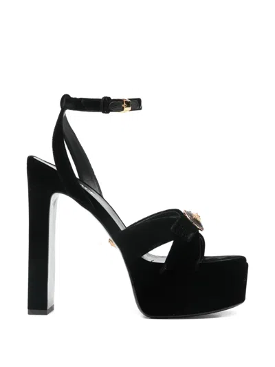 Pre-owned Versace Medusa Platform Sandals In Black