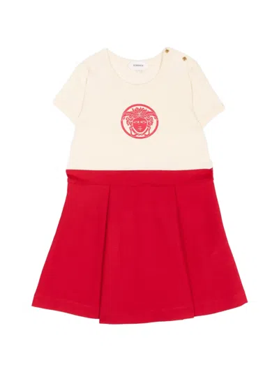 Versace Babies' Medusa Pleated Dress In Red