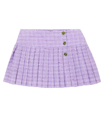 Versace Kids' Pleated Cotton Blend Tweed Mini Skirt In Violet