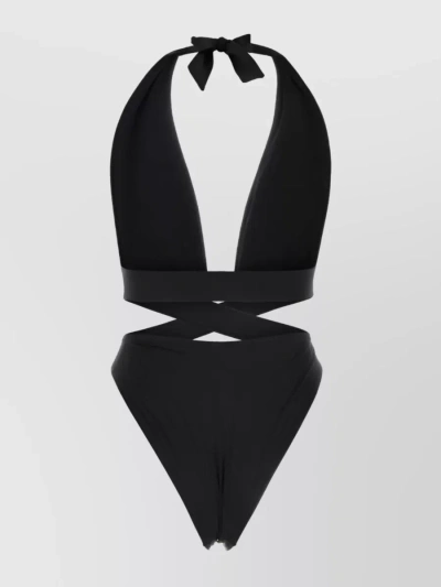 Versace Crossed Cutout One Piece Swimsuit In Black