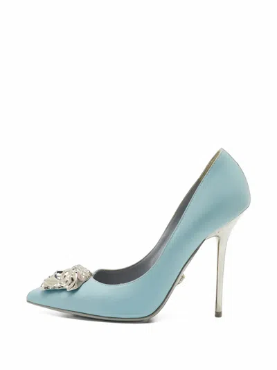 Pre-owned Versace Medusa Pointed Toe Pumps In Blue