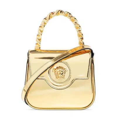 Versace Medusa Polished Leather Bag In Nude