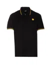 Versace Black Polo Shirt With Classic Collar And Medusa Embroidery In Black