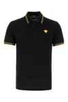 Versace Black Polo Shirt With Classic Collar And Medusa Embroidery On The Front In Black