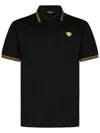 Versace Black Polo Shirt With Classic Collar And Medusa Embroidery