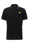 Versace Black Polo Shirt With Classic Collar And Medusa Embroidery