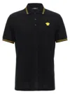 Versace Black Polo Shirt With Classic Collar And Medusa Embroidery