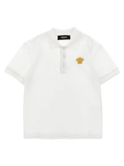 Versace Kids' Medusa Head 棉polo衫 In White/gold