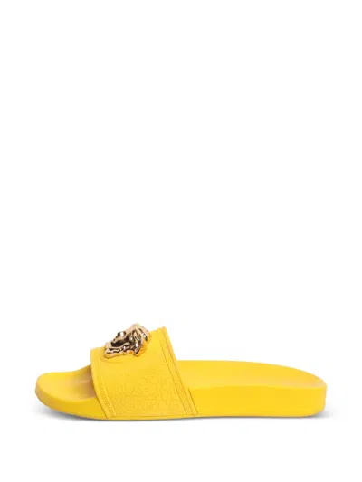 Pre-owned Versace Medusa Pool Slides In Yellow