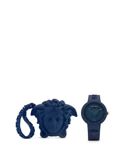 Versace Women's Swiss Medusa Pop Blue Silicone Strap Watch 39mm Set In Navy