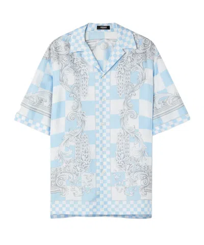 Versace Medusa-print Checked Silk Shirt In White