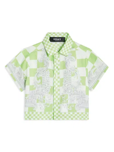 Versace Babies' Medusa Print Checkered Silk Shirt In Green