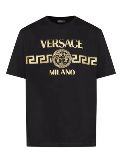 Versace Medusa-print Cotton T-shirt In Black
