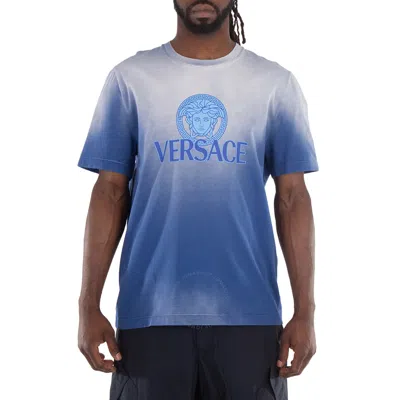 Versace Medusa Print Cotton T-shirt In Blue