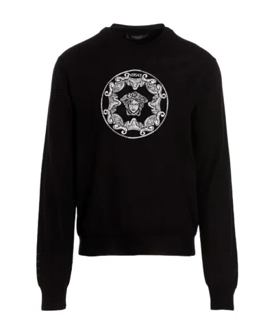 Versace Medusa-print Detail Knit Jumper In Black
