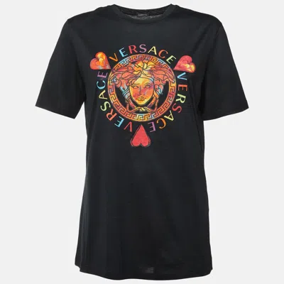 Pre-owned Versace Medusa Print Jersey Crewneck T-shirt M In Black