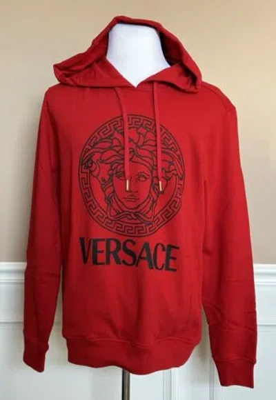 Pre-owned Versace Medusa Print Red Cotton Sweatshirt With Hoodie Large 1011853 $900