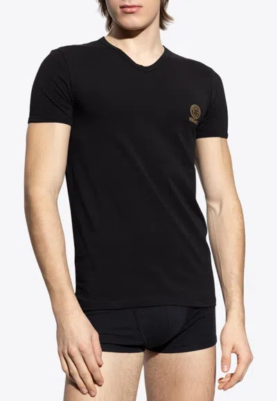 Versace Medusa-print Short-sleeved Undershirt In Black