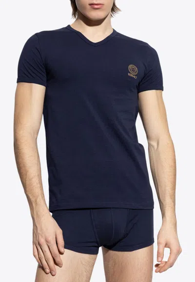 Versace Medusa-print Short-sleeved Undershirt In Navy