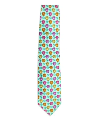 Pre-owned Versace Medusa-print Silk Tie In Blue