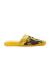 Versace Black And Gold Home Slippers In Cotton And Terry With Baroque Print In Yellow