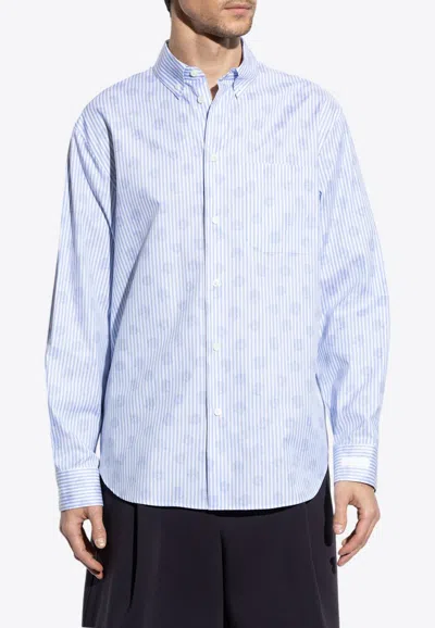 Versace Medusa Print Striped Shirt In Light Blue