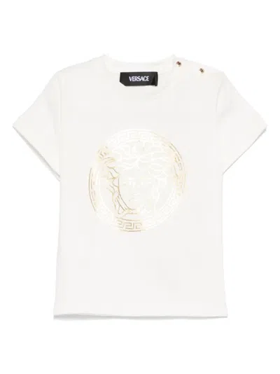 Versace Babies' T-shirt Mit Medusa-print In Weiss