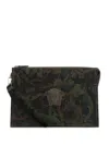 Versace Medusa Printed Zipped Clutch Bag In Green