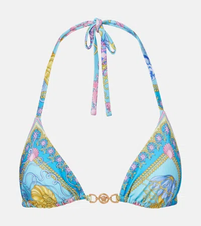 Versace Medusa Printed Triangle Bikini Top In Blue