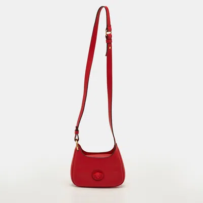 Pre-owned Versace Medusa Red Leather Crossbody Bag